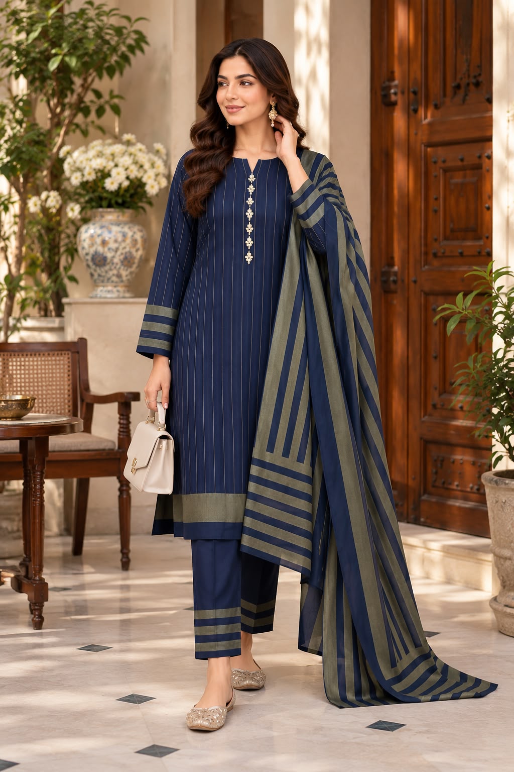 Unstitched Multani Self Lining Khaddar – 3 PC