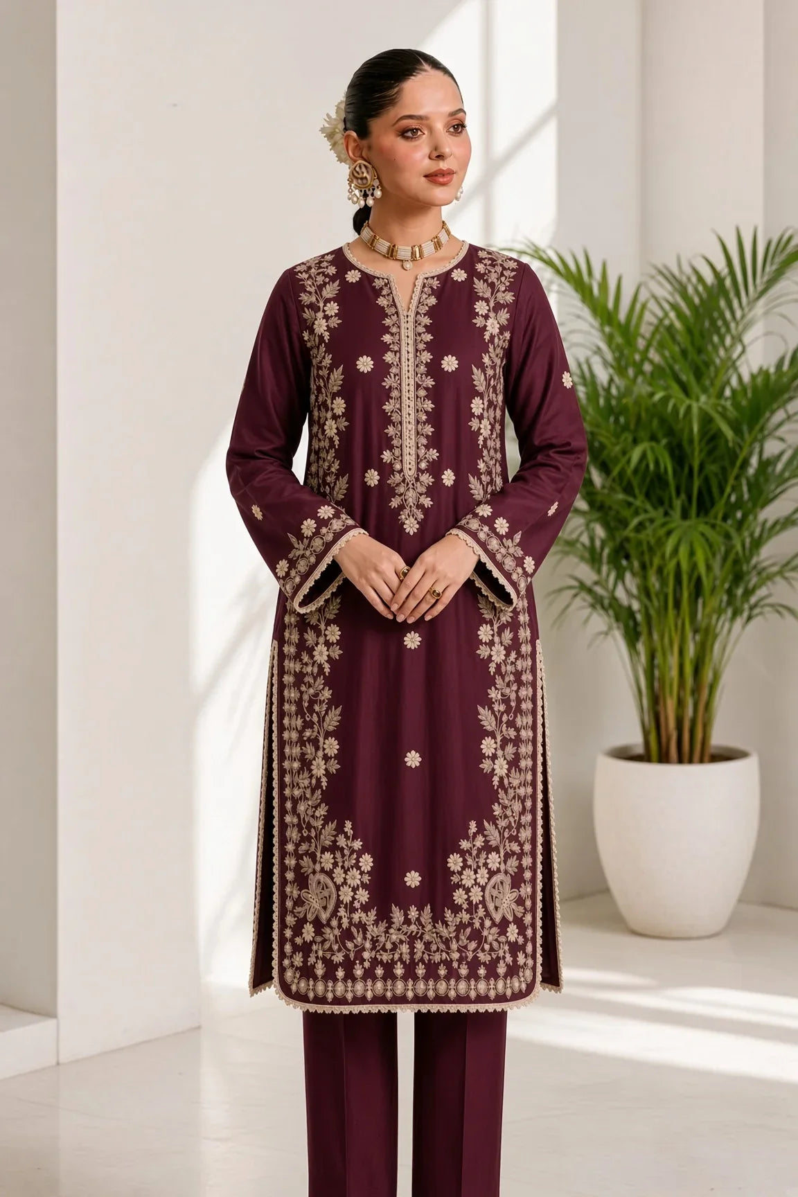 Shafaq - Unstitched Embroidered Dhanak – 2 PC