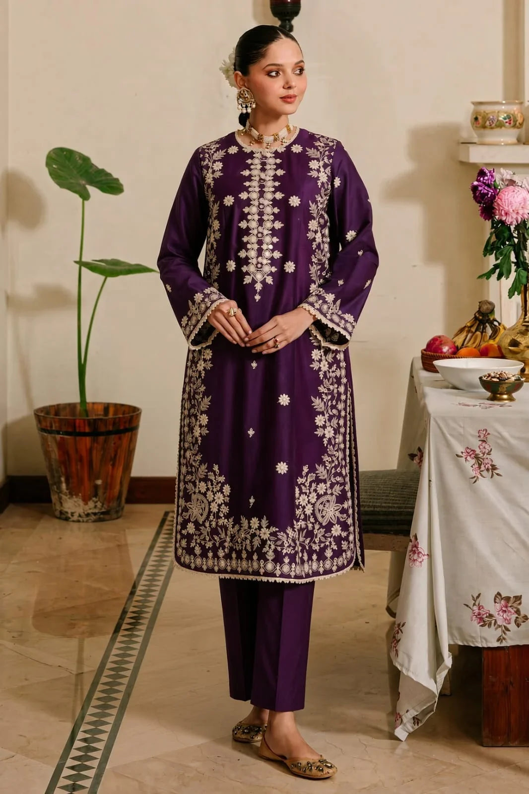 Shafaq - Unstitched Embroidered Dhanak – 2 PC