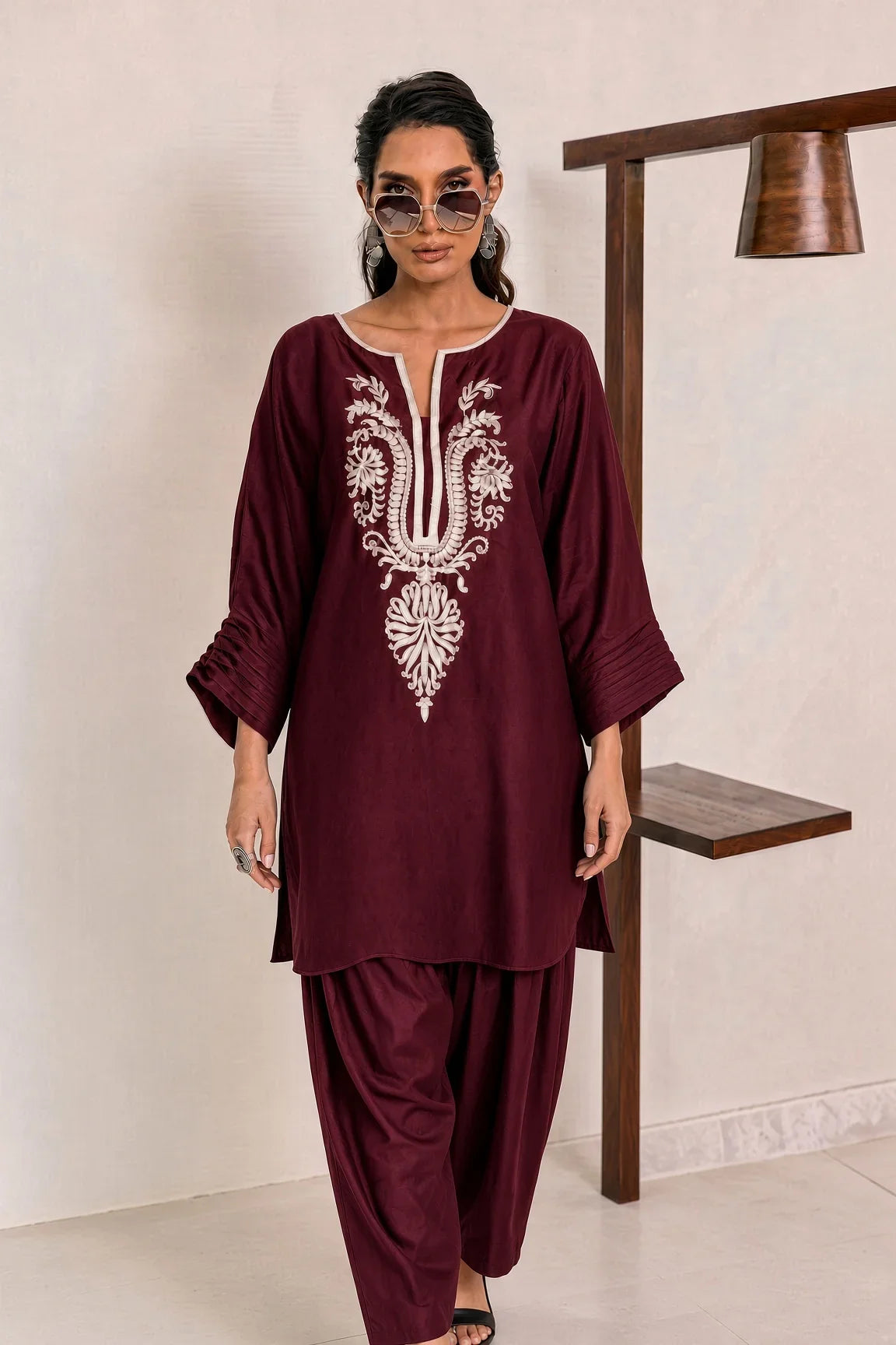 Deepak Perwani - Unstitched Embroidered Dhanak – 2 PC