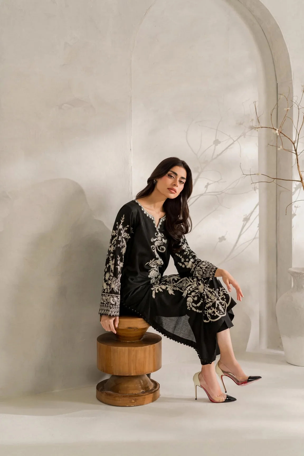 Elnaz - Unstitched Embroidered Dhanak – 2 PC