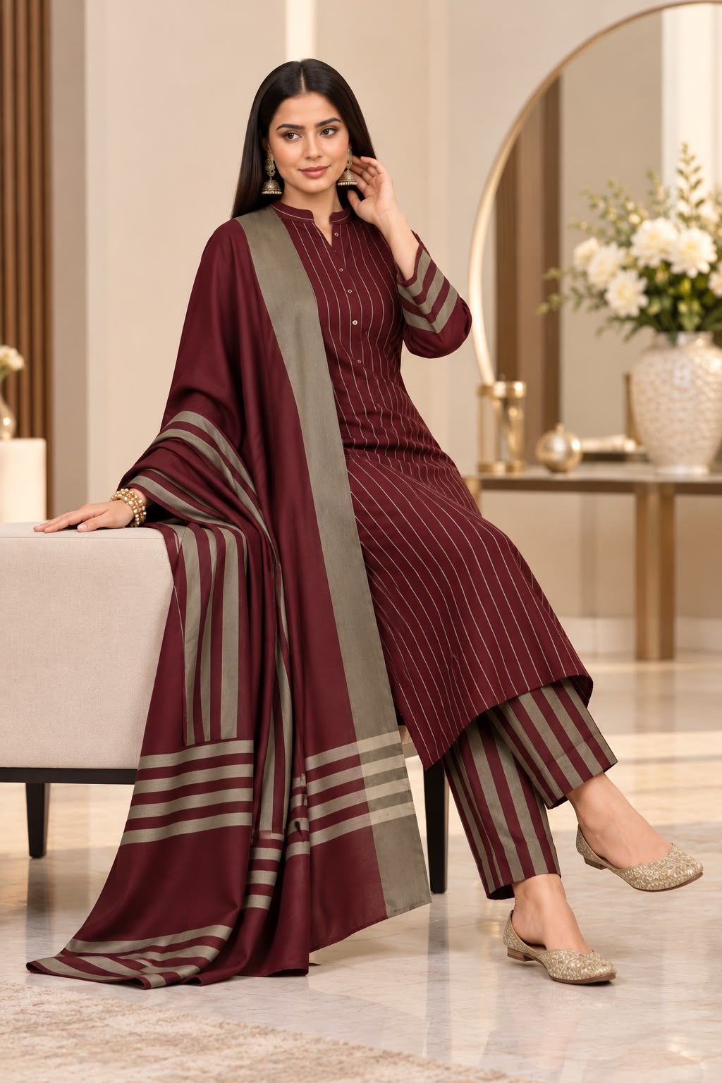 Unstitched Multani Self Lining Khaddar – 3 PC