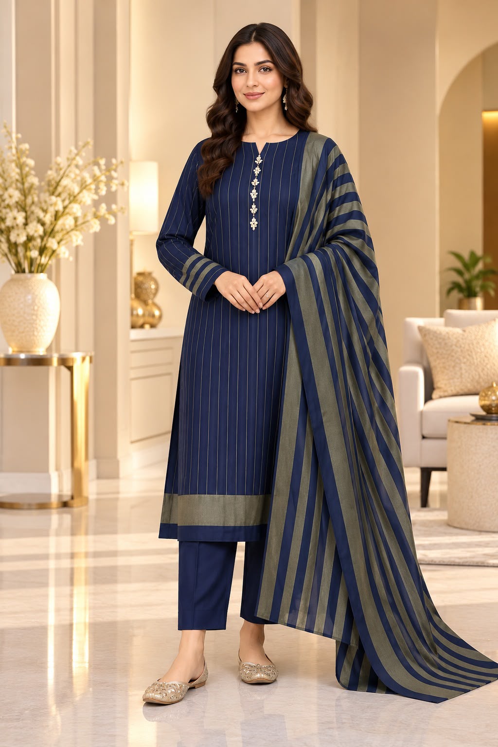 Unstitched Multani Self Lining Khaddar – 3 PC