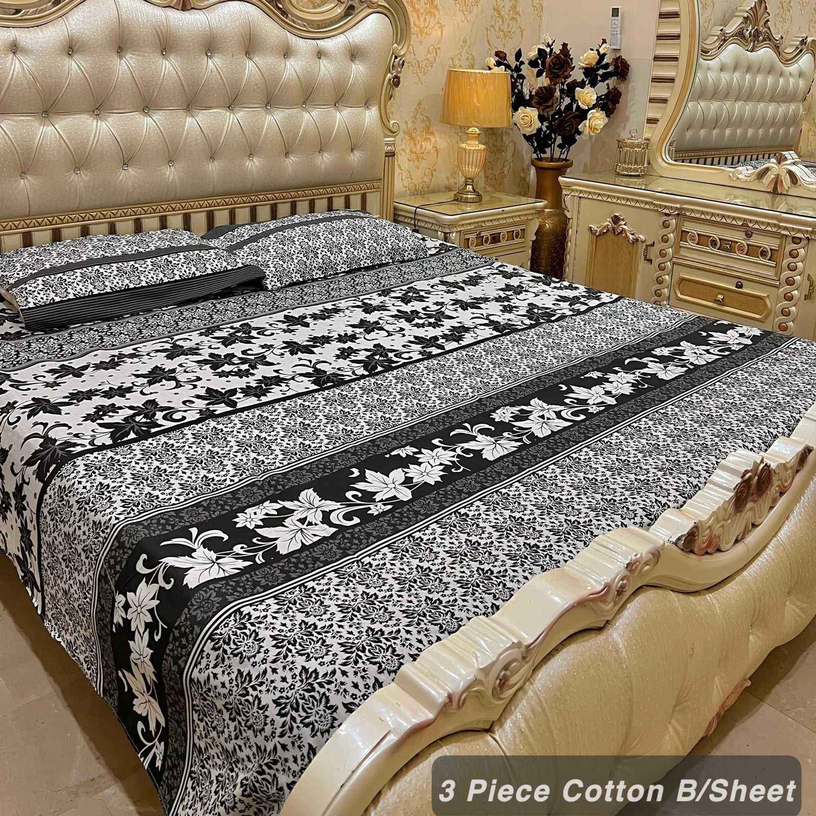 Cotton 3 Piece King Size Double Bedsheet