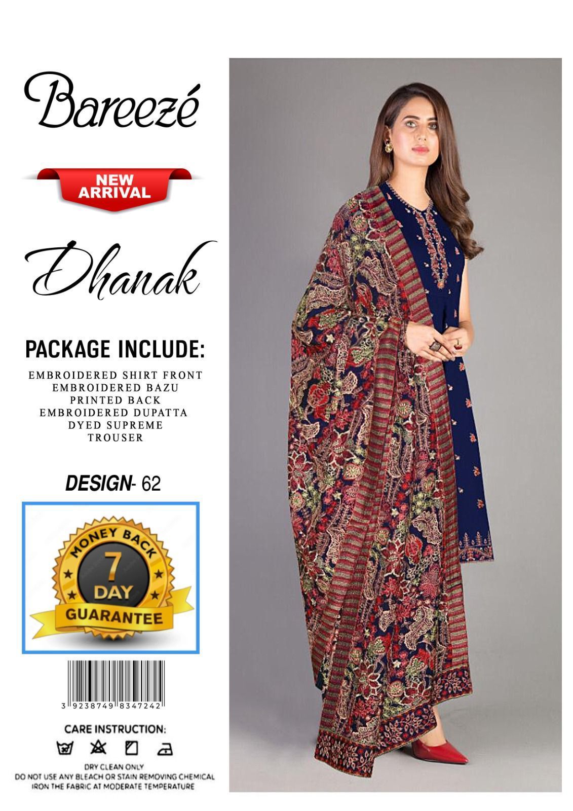 bareeze embroidered dhanak suit