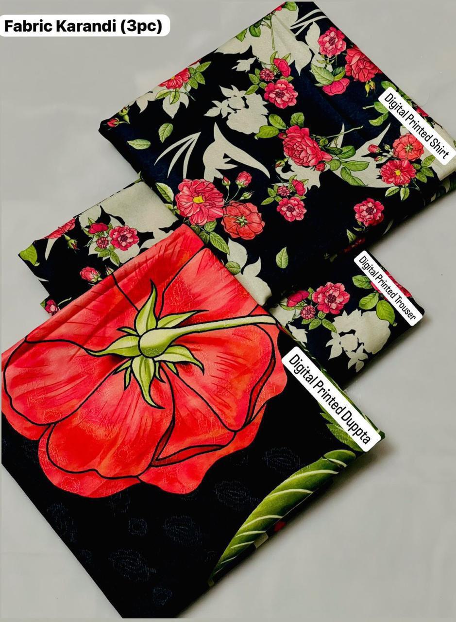 Baroque Digital Printed Karandi-3PC - Image 2