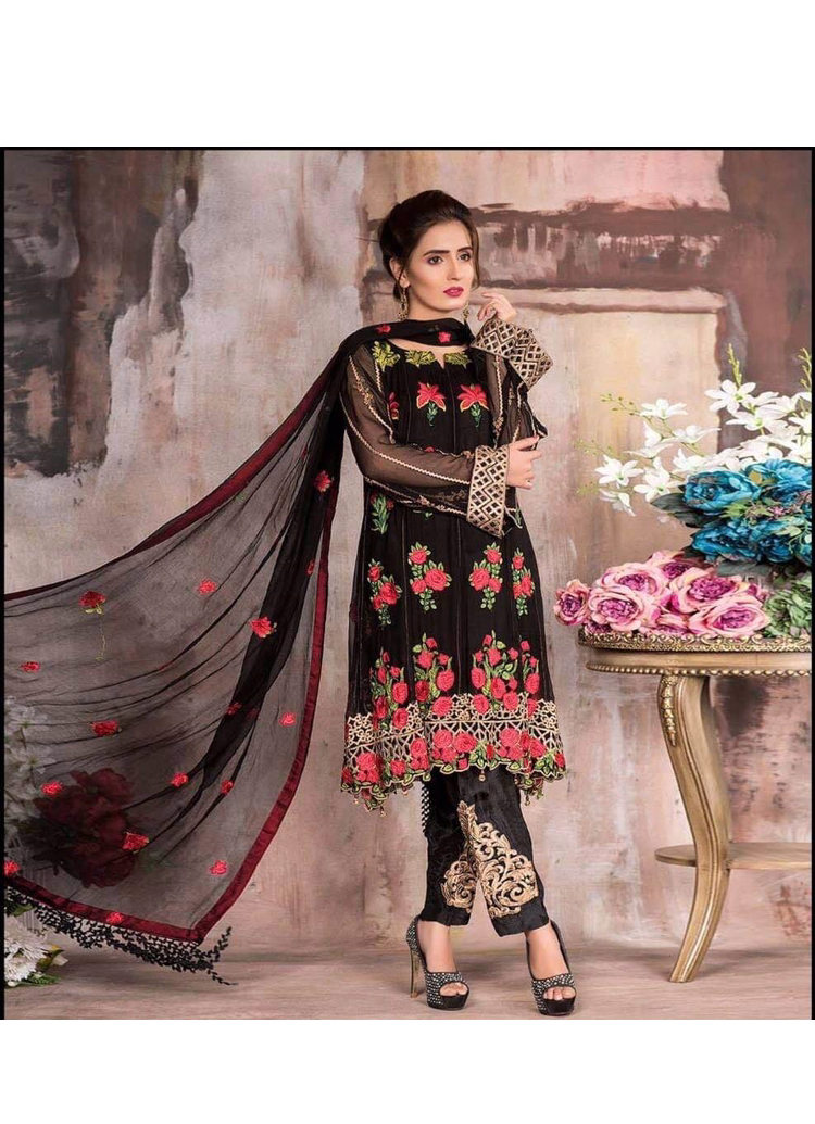 Brand Soigne Embroidered 3PC Lawn Dress with Bamber Chiffon Dupatta -  Unstitched - Rangeen Fashion