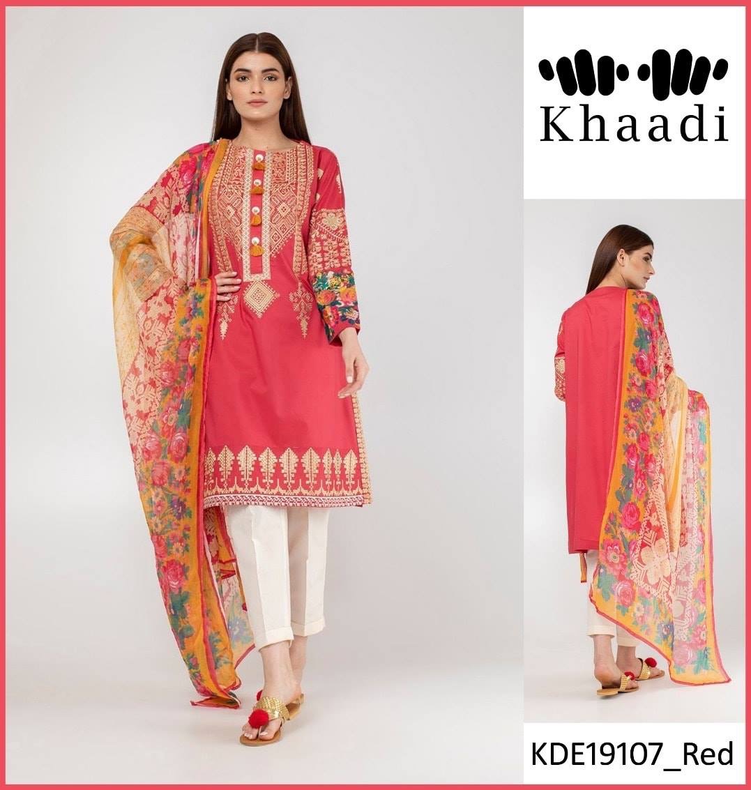 Khadi lawn suit with chiffon dupatta sale