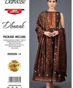 bareeze embroidered dhanak suit