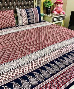 King Size 3D Crystal Cotton Bedsheet 3-Piece