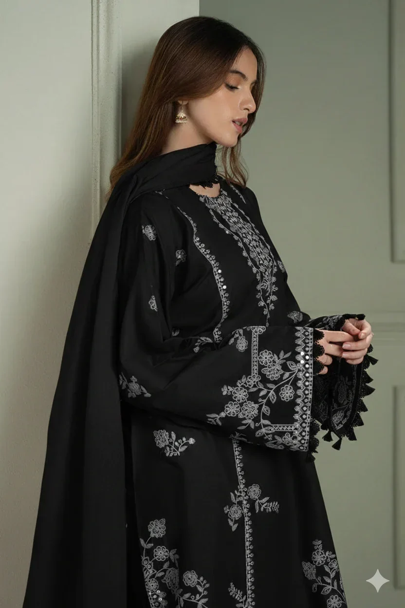 Unstitched Embroidered Lawn 3 Piece Suit - Image 2