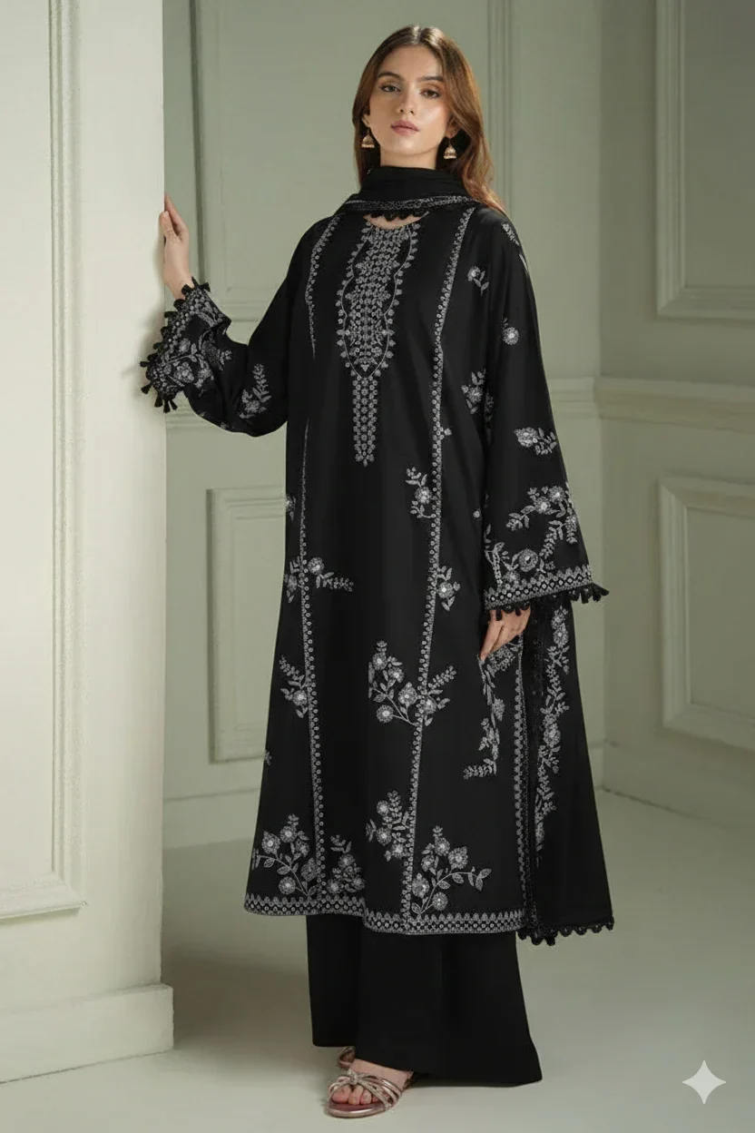 Unstitched Embroidered Lawn 3 Piece Suit