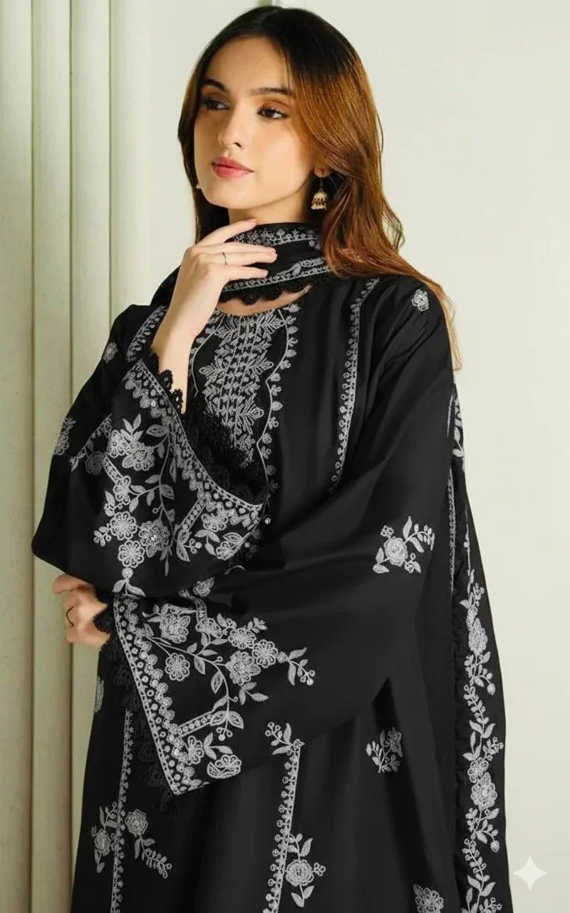 Unstitched Embroidered Lawn 3 Piece Suit - Image 3
